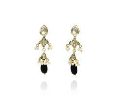 Uzma Kundan Pearl Black Stones Necklace Set - The pashm