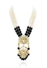 Uzma Kundan Pearl Black Stones Necklace Set - The pashm