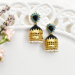 Temple Meenakari Earrings Black -The Pashm