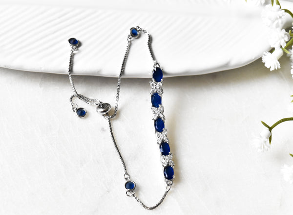 CZ Blue Stones 925 Silver Bracelet - The Pashm