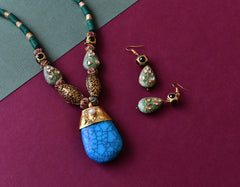 Turquoise Stone Green Sea Sediment Jasper Pendant Set - The Pashm