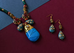 Turquoise Stone Blue Sea Sediment Jasper Pendant Set - The Pashm