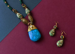 Turquoise Stone Green Sea Sediment Jasper Pendant Set - The Pashm