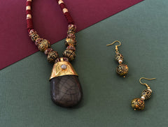 Natural Brown Stone Pendant Set - The Pashm