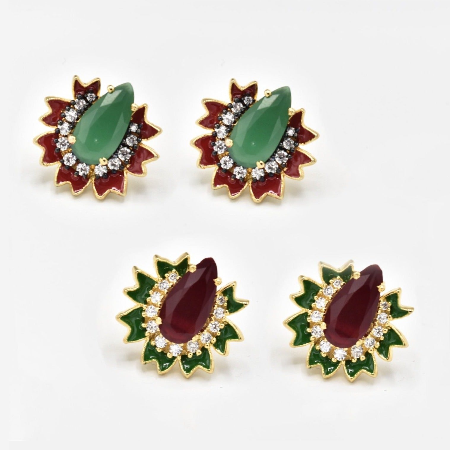 Enamel Flower Reverse Stone Studs