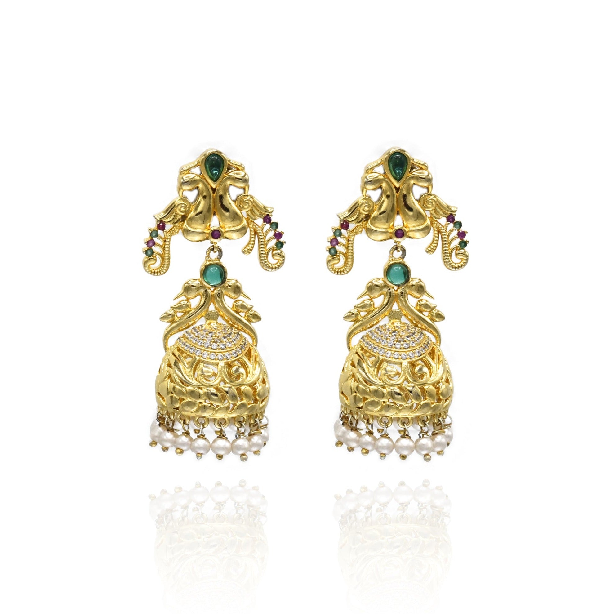 Hitu Jadau CZ Jhumki Earrings - The Pashm