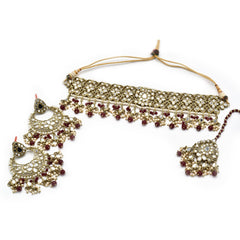 Samina Mirror Choker Set - Red - The Pashm