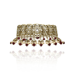 Samina Mirror Choker Set - Red - The Pashm