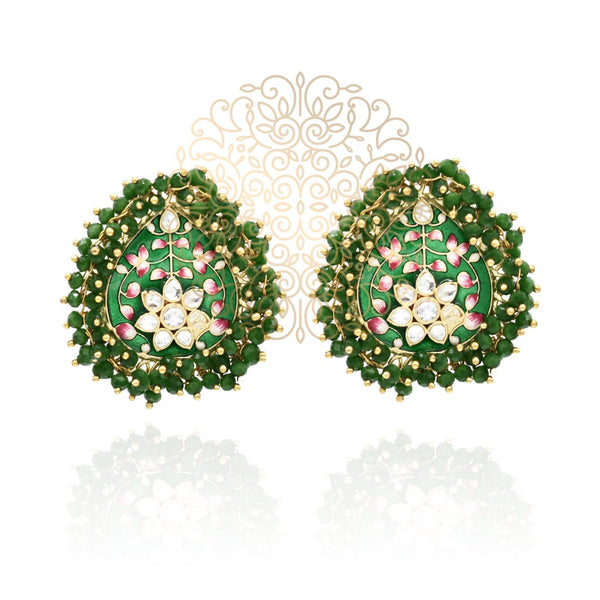 Faarha Meenakari Beaded Wreath Earrings Green - The Pashm