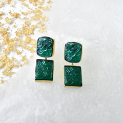 Raghvi Handmade Carved Stone Earrings Green - The Pashm