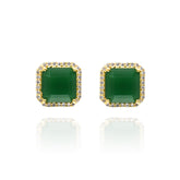 Cabochon Stone AD Green Studs - The Pashm