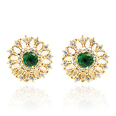 Starburst Crystal Studs Green - Gold Hue - The Pashm