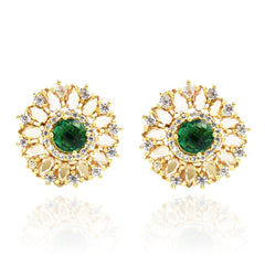 Starburst Crystal Studs Green - Gold Hue - The Pashm