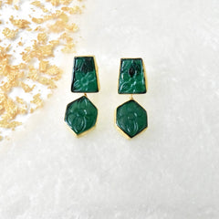 Raghvi Handmade Carved Stone Earrings Green - The Pashm