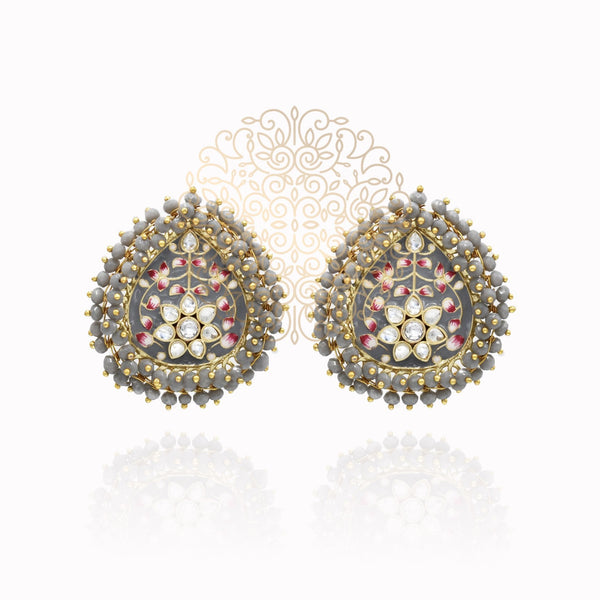 Faarha Meenakari Beaded Wreath Earrings Grey - The Pashm