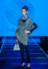 Crystal Work Faux Fur Wool Shawl - The Pashm