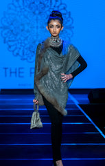 Crystal Work Faux Fur Wool Shawl - The Pashm