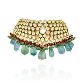 Nabeeha Kundan Choke Green Teal Dropsr - The pashm