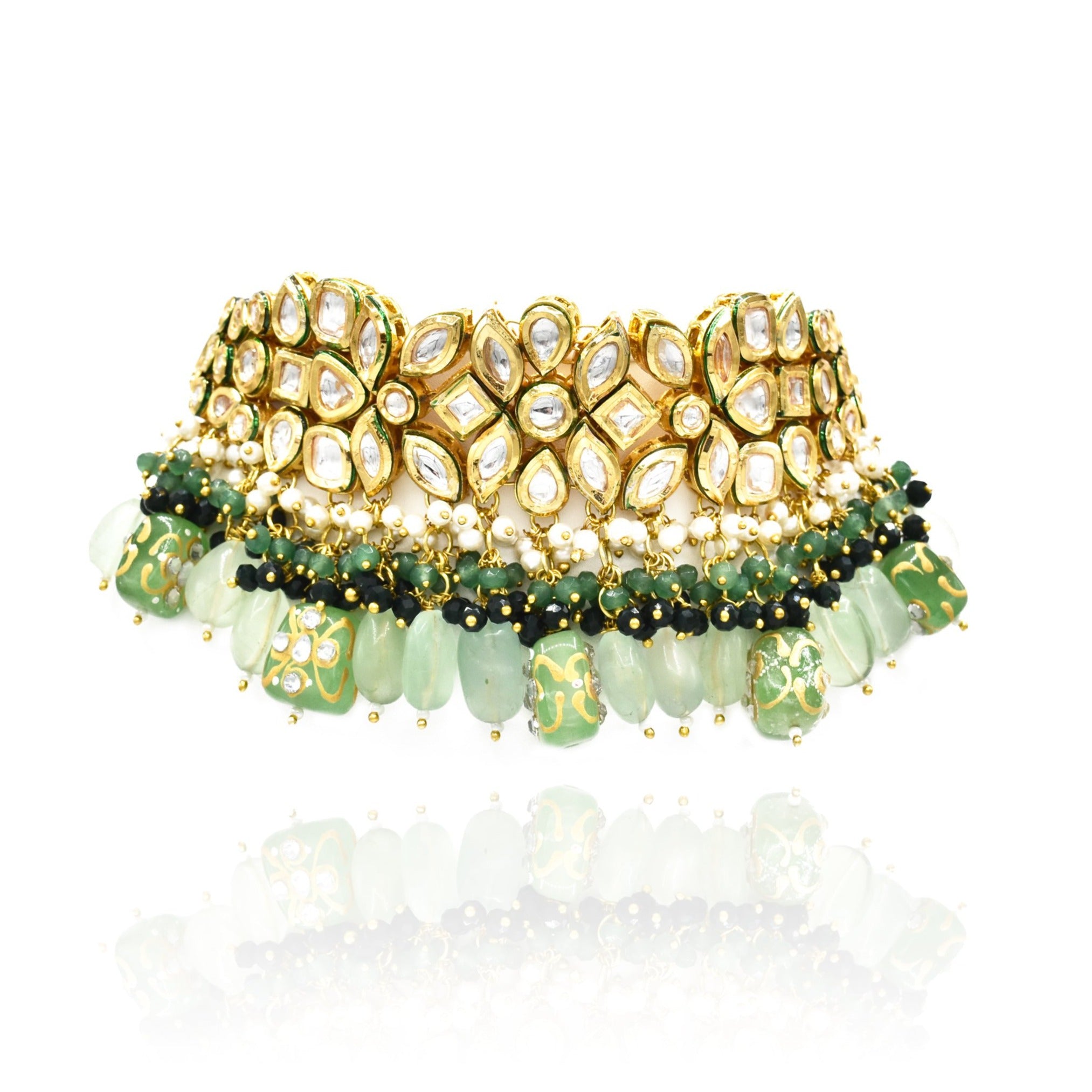 Amena Kundan Mint Green Choker Set - The Pashm