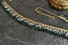 Kundan Green Drops Pearl Strings Waist Belt - The Pashm