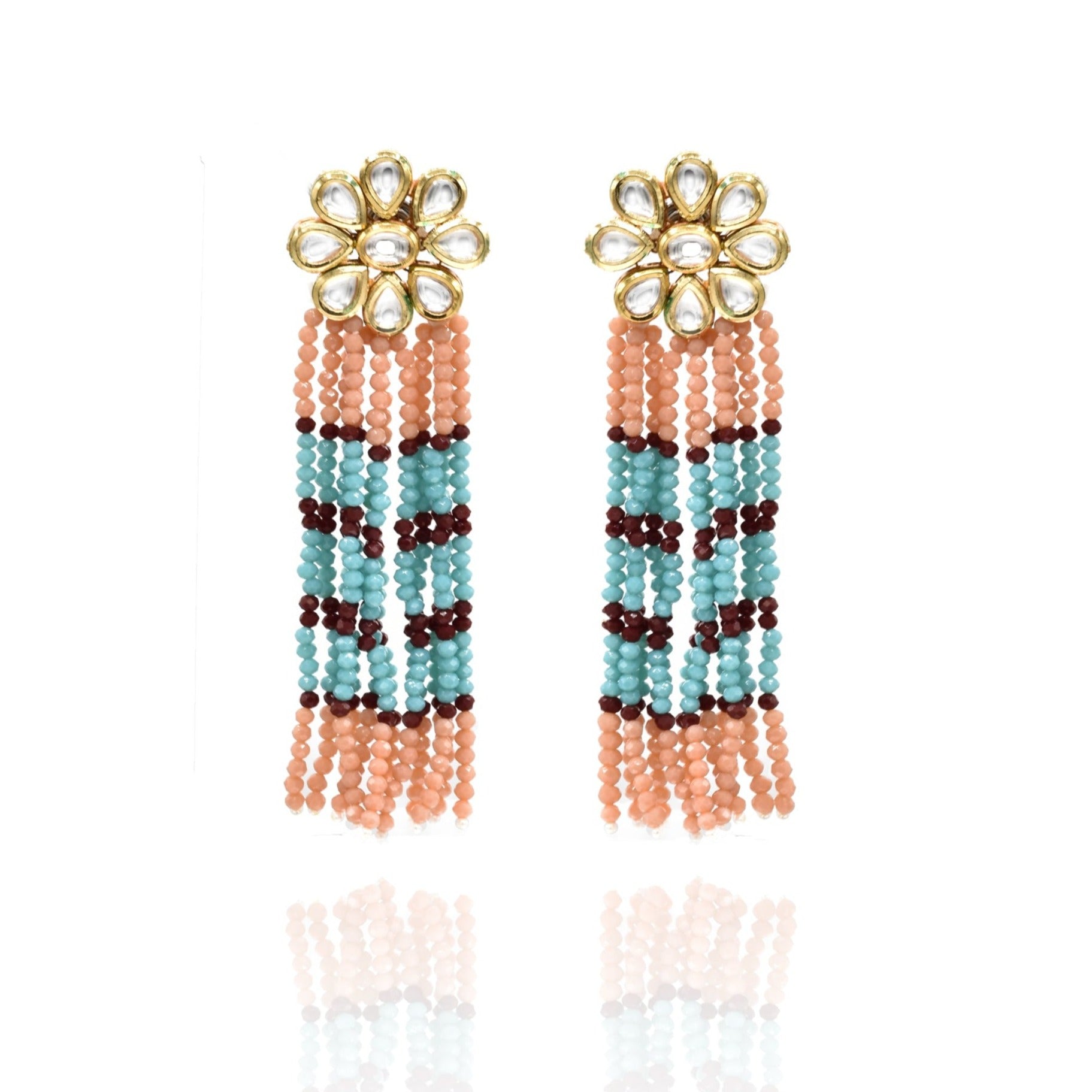 Aamna Kundan Peach Tassel Earrings - ThePashm