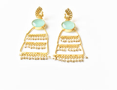 Aqua Chalcedony Peacock Ladder Earrings - The Pashm