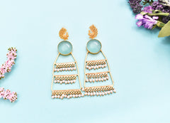 Aqua Chalcedony Peacock Ladder Earrings - The Pashm