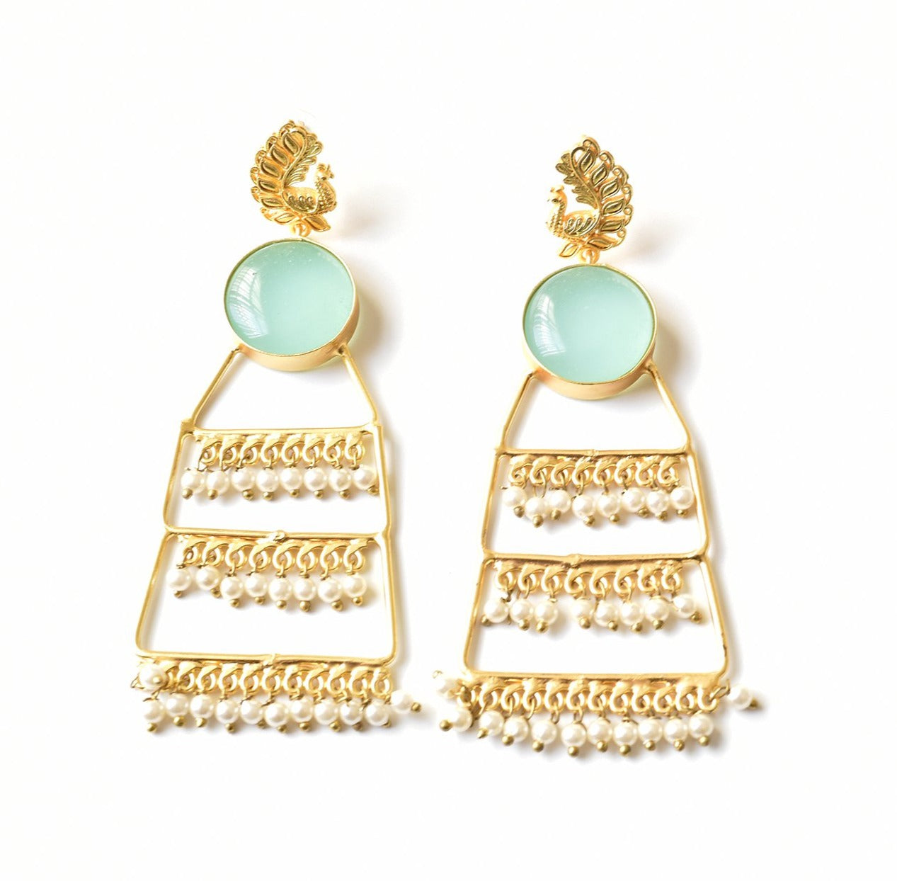 Aqua Chalcedony Peacock Ladder Earrings - The Pashm
