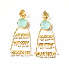 Aqua Chalcedony Peacock Ladder Earrings - The Pashm