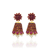 Alia Flower Jhumka Earrings - Magenta - The pashm