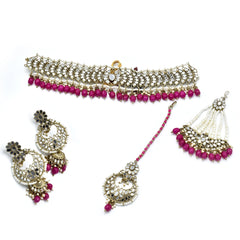 Zeynab Mirror Choker Set - Magenta Pink - The Pashm