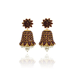 Alia Flower Jhumka Earrings - Maroon - The pashm