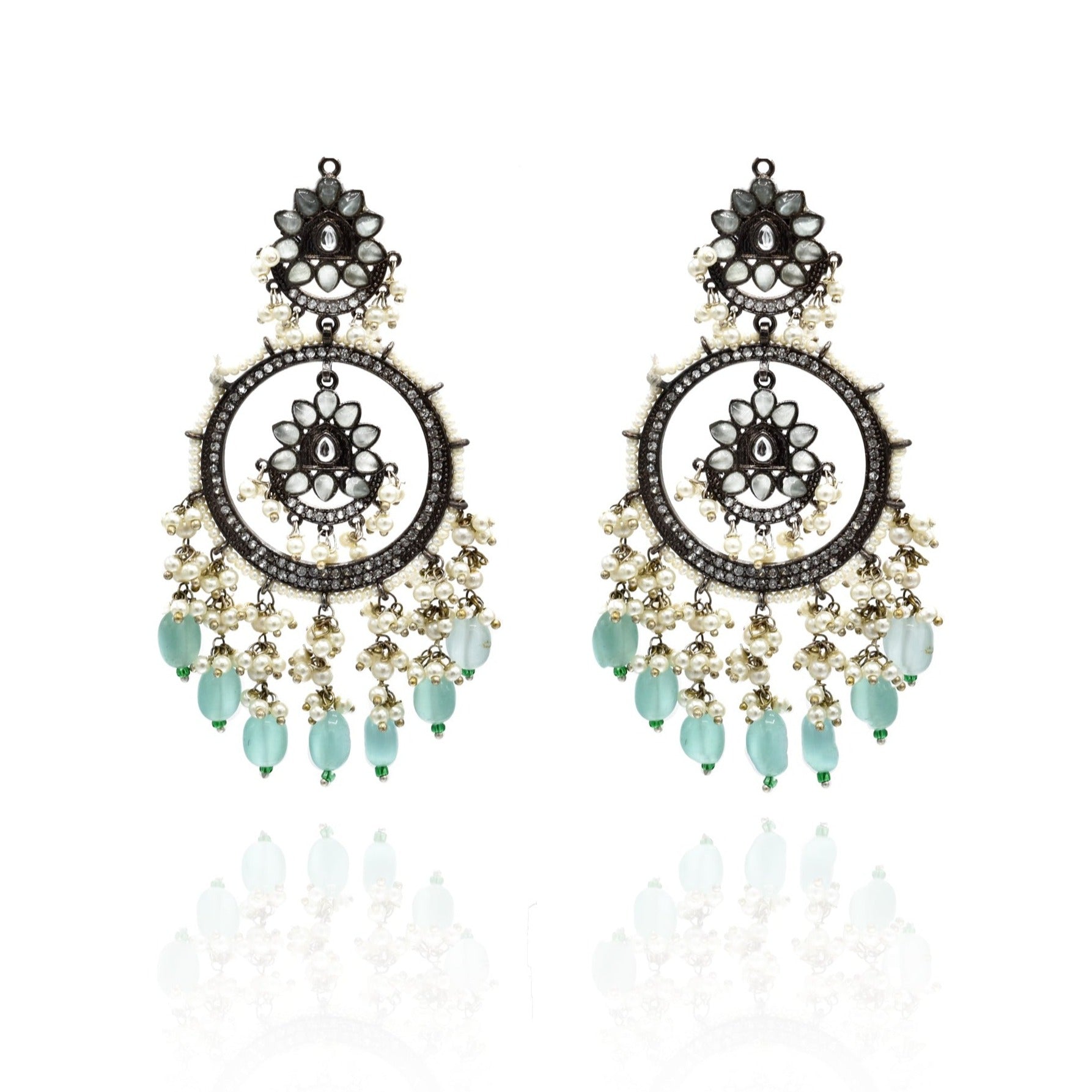 Mahi Studded Earrings Tikka Set Mint - The pashm