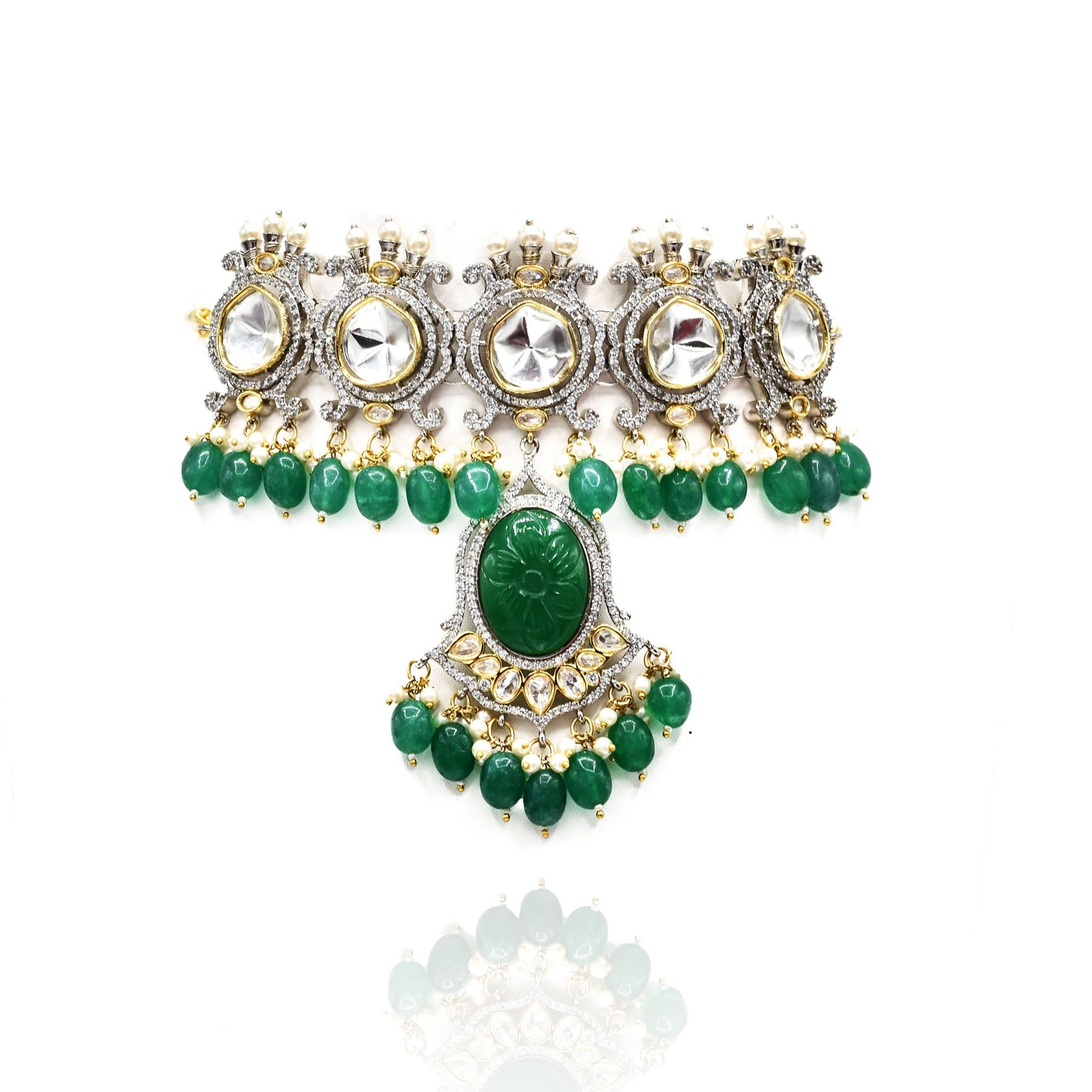 Azzma Green Polki Choker Set - The pashm