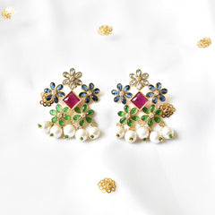 Zenia Flower Studded Bouquet Studs Multicolor - The Pashm