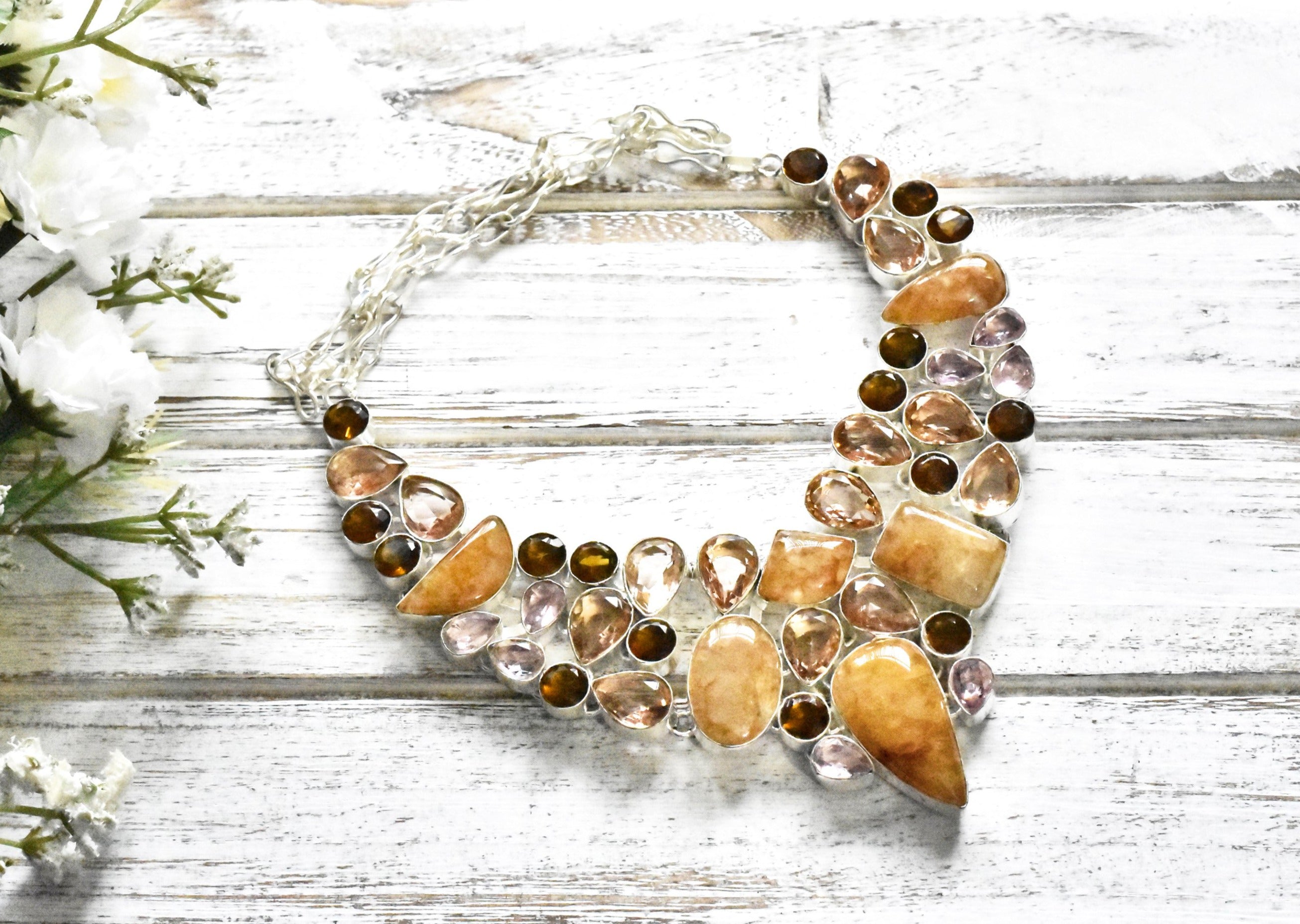 Orange Calcite Citrine Mixed Stones Necklace - The Pashm
