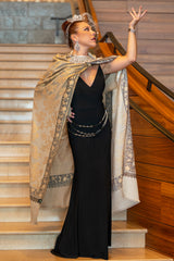 Tilla Contrast Border Beige Weave Wool Shawl - The Pashm