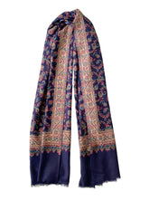 Pure Wool Colorful Kani Shawl Navy Blue - The Pashm