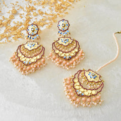 Aisyah Meenakari Beaded Peach Earrings - The Pashm