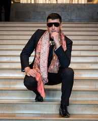 Floral Weave Kani Shawl Peach Coral Pink- The Pashm