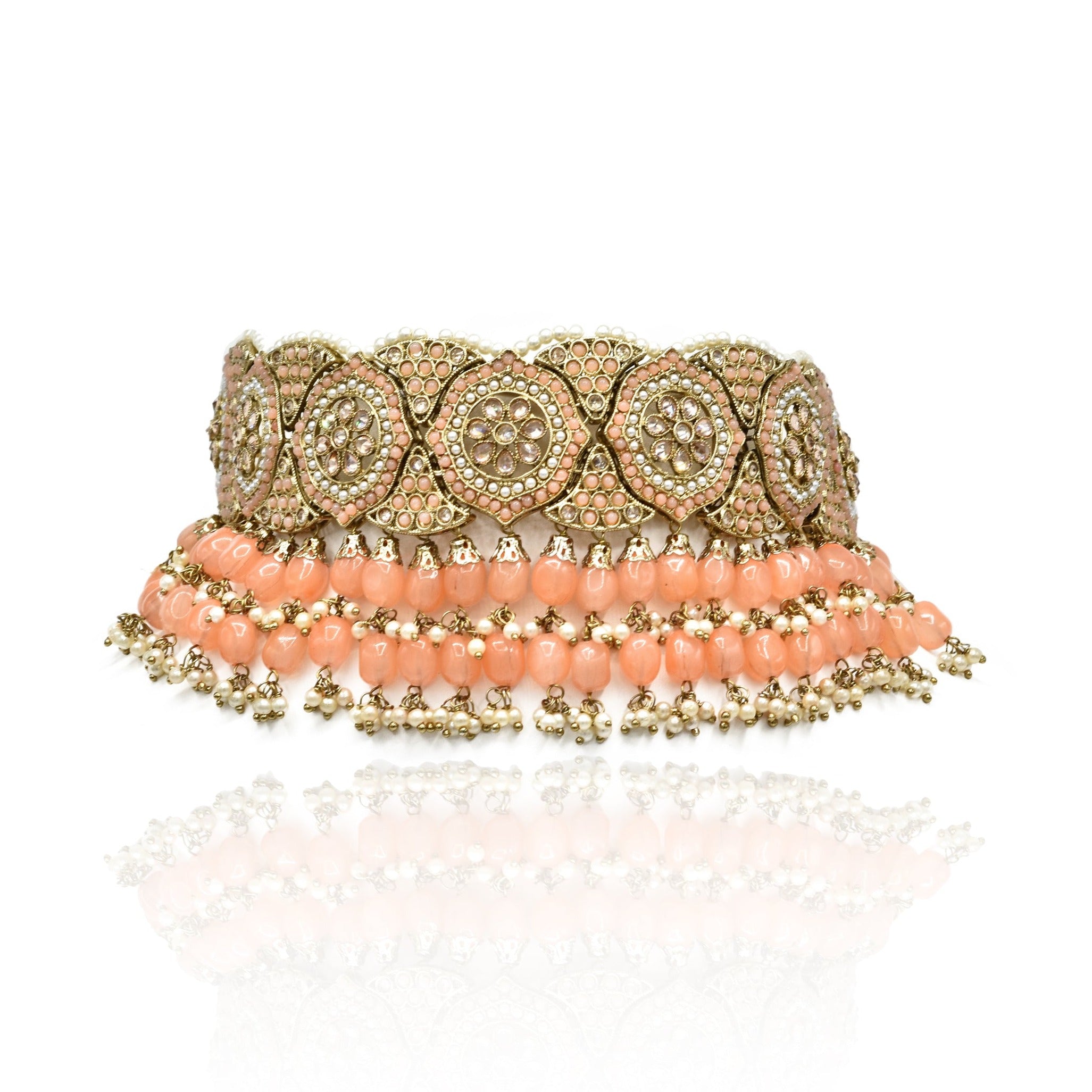 Nutan Studded Choker - Peach - The Pashm