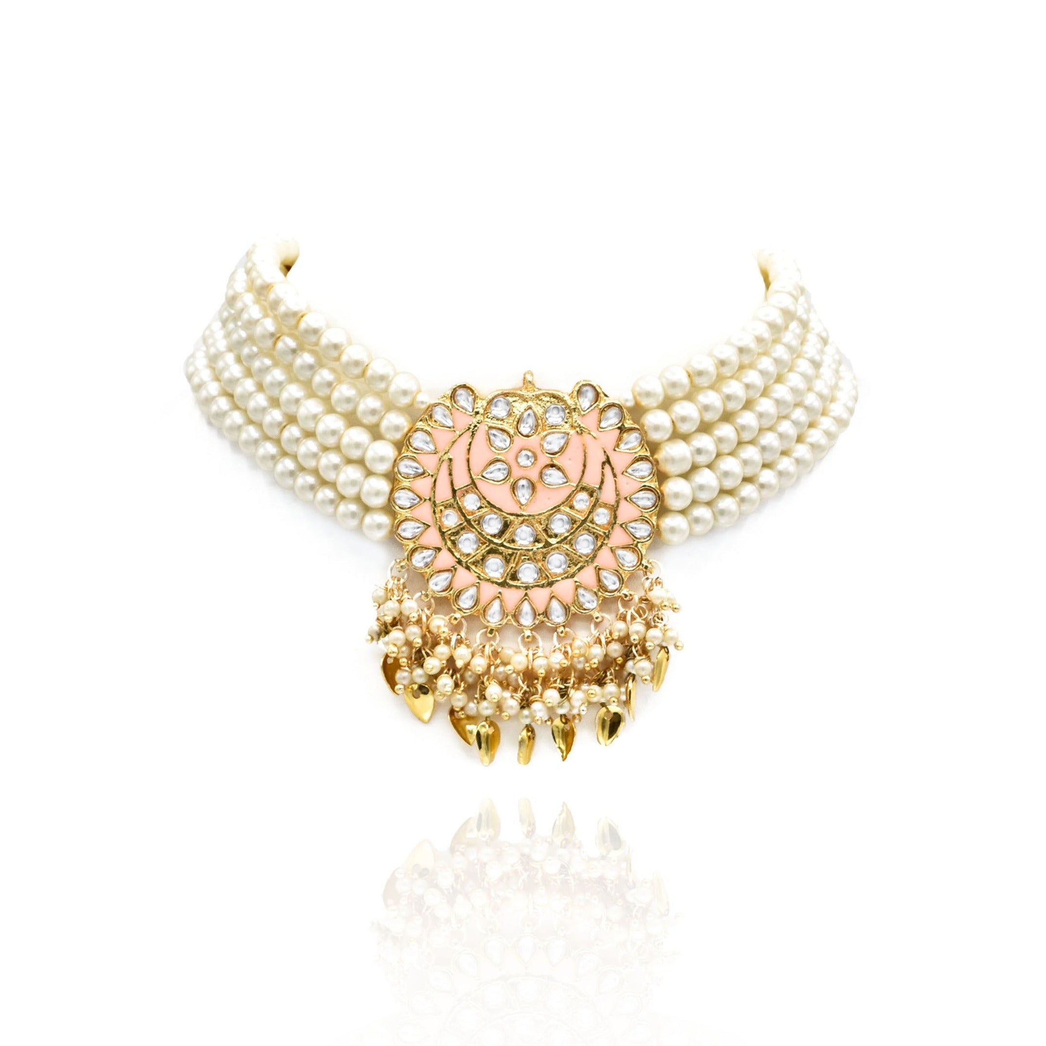Saima Meenakari Choker Set - Peach - The Pashm