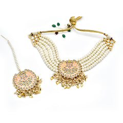 Saima Meenakari Choker Set - Peach - The Pashm