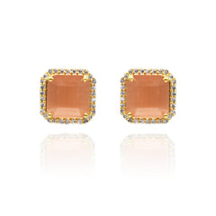 Cabochon Stone AD Studs Peach - The Pashm