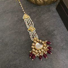 Sonia Pearl Red Drops Kundan Tikka - The Pashm