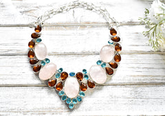 Rose Quartz Blue Topaz Necklace - The Pashm