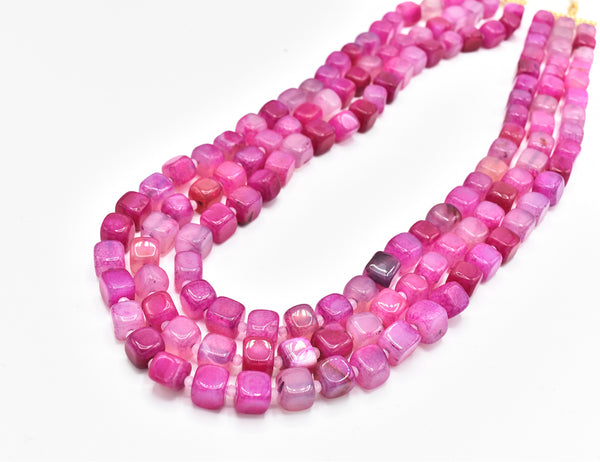 Zaina Pink Stone Square Beads Necklace - The Pashm