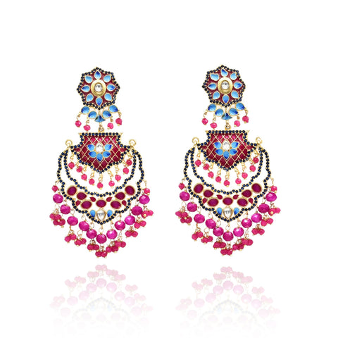 Aisyah Meenakari Beaded Earrings Tikka Set Pink - The Pashm