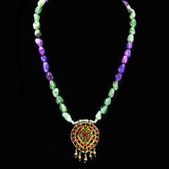 Kajol Stone Bead Purple Green Pendant Necklace