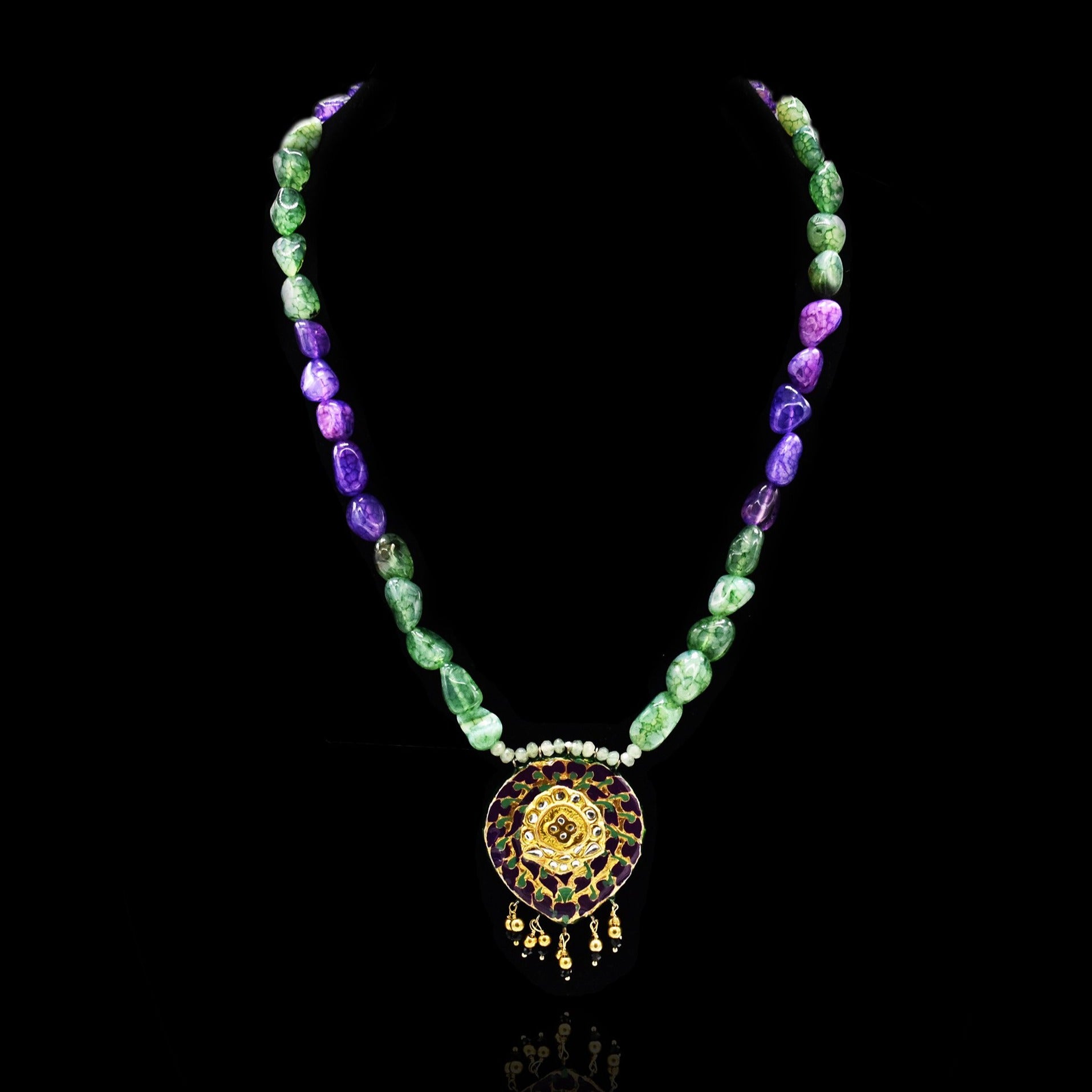 Kajol Stone Bead Purple Green Pendant Necklace